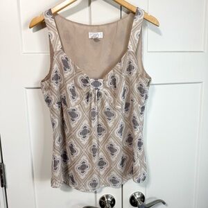 Ann Taylor Loft sleeveless  Elegant Beige Patterned geometric Top size 10
